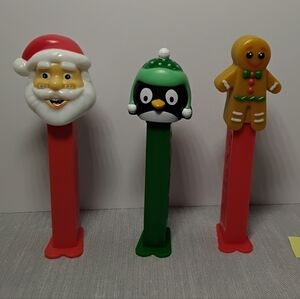 PEZ Christmas Lot of 3: Santa Clause, Green Penguin, Gingerbread Man